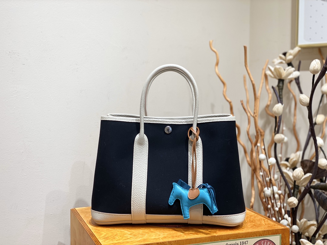 에르메스 가든파티30 캔버스 블랙 네곤다 팔라듐